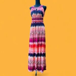Tropical Bright Cocktail Party Signature by Sangria Abstract Maxi Dress Small